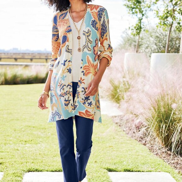 Soft Surroundings Sweater Women's XL Petite XLP Marin Floral Button Cardigan - Picture 11 of 11